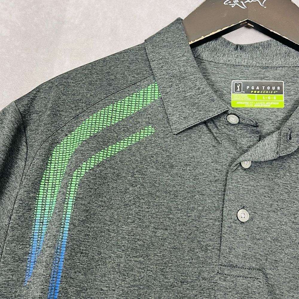 PGA Tour Golf Polo Mens Large Pro Series Athletic Fit Gray Shirt Motionflux NWT